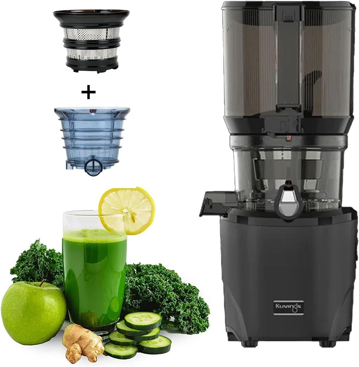 kuvings Newly Launched Professional Cold Press Whole Slow Juicer, World's First Juicer with Patented Automatic-Cutting Auger to reduce juicing time (AUTO 10 Black + Smoothie & Sorbet)