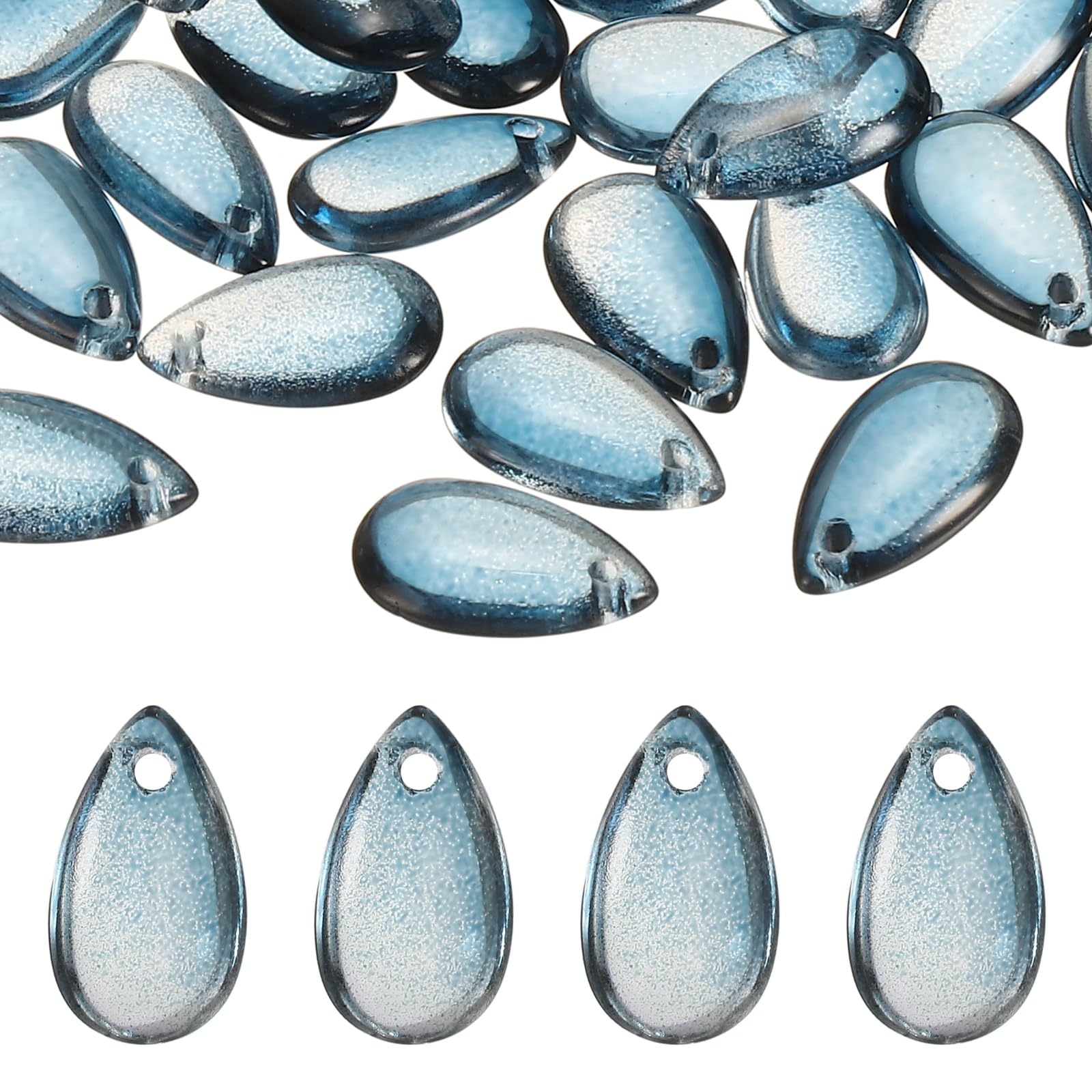 PATIKIL Teardrop Beads, 100Pcs Crystal Tear Drop Top Drilled Pendants Charm Teardrop Czech Glass Beads for DIY Jewelry Making Bracelets Necklace Earrings Craft, Sea Blue