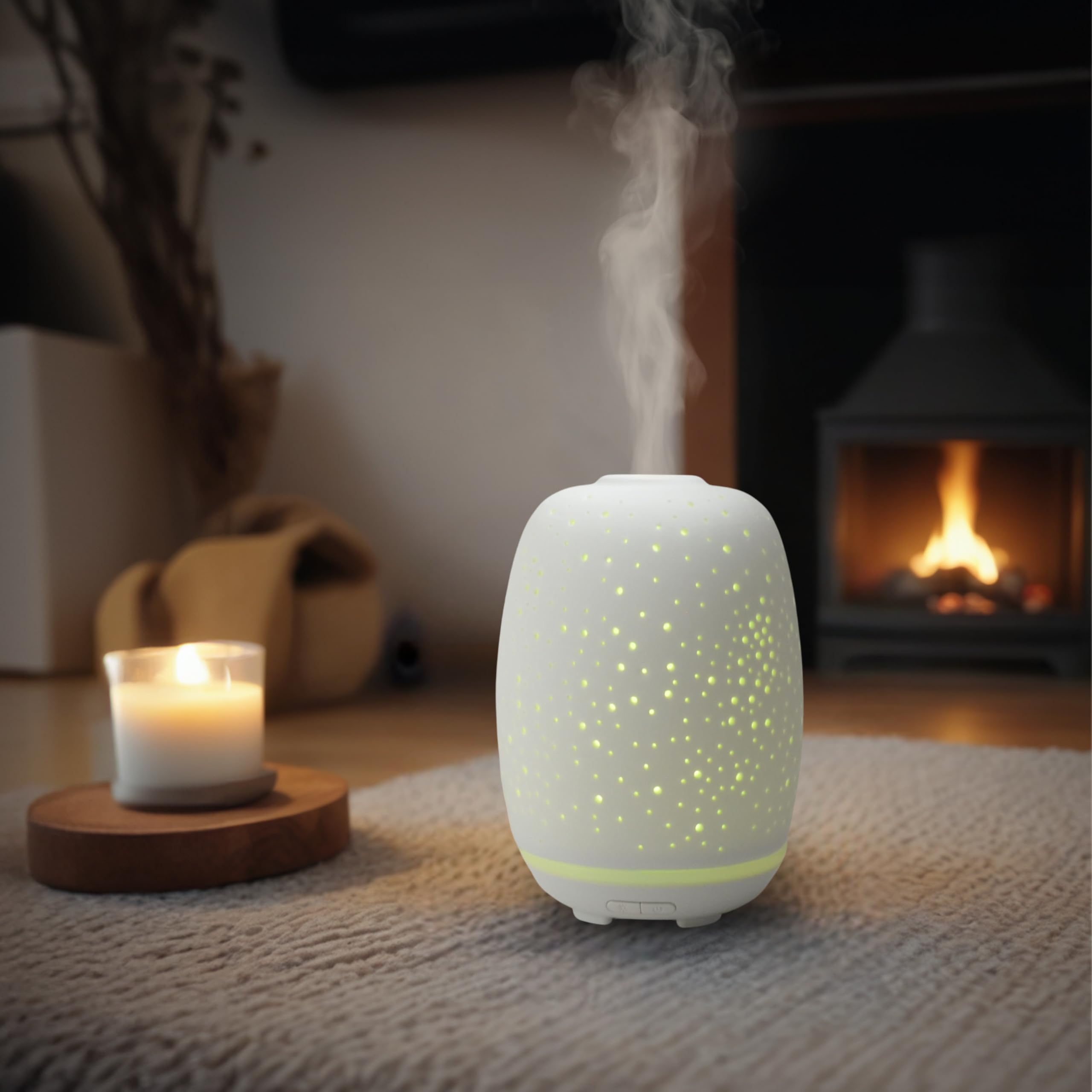 Zen’Arôme Diffuseur d’Huile Essentielle Stella – Diffuseur Ultrasonique Aromathérapie à Froid - Diffuseur Électrique Multifonction en Céramique - Éclairage LED d’Ambiance Coloré – Arrêt Automatique