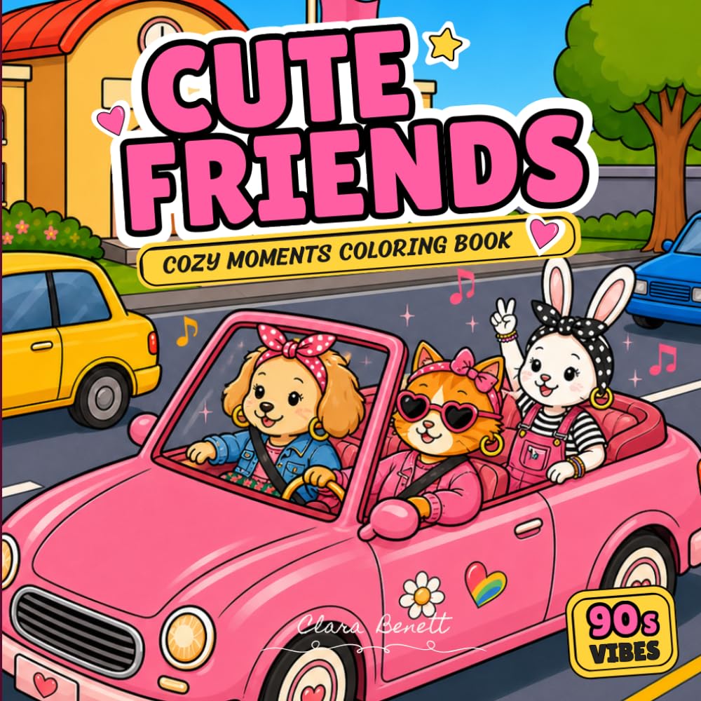 Cute Friends Coloring Book: Cozy 90s Friendship Moments with Adorable Animal Friends: A Cute and Relaxing Coloring Book Filled with Friendship, Fun, Nostalgia and Cozy Vibes for Stress Relief