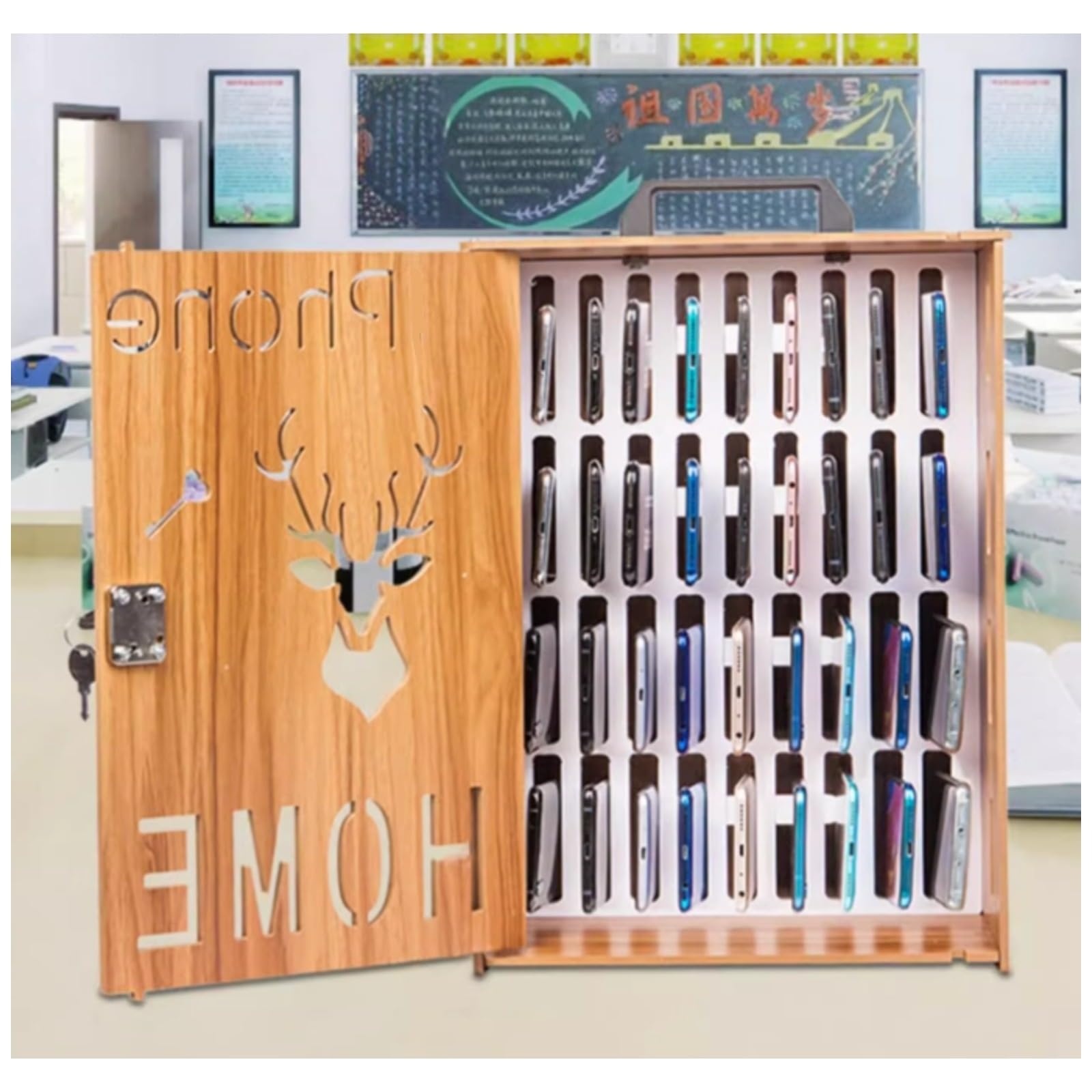 Armario para móviles 16/36 Compartimentos Armario para móviles de Madera para Estudiantes Caja con Cerradura Armario para móviles para empleados(16)