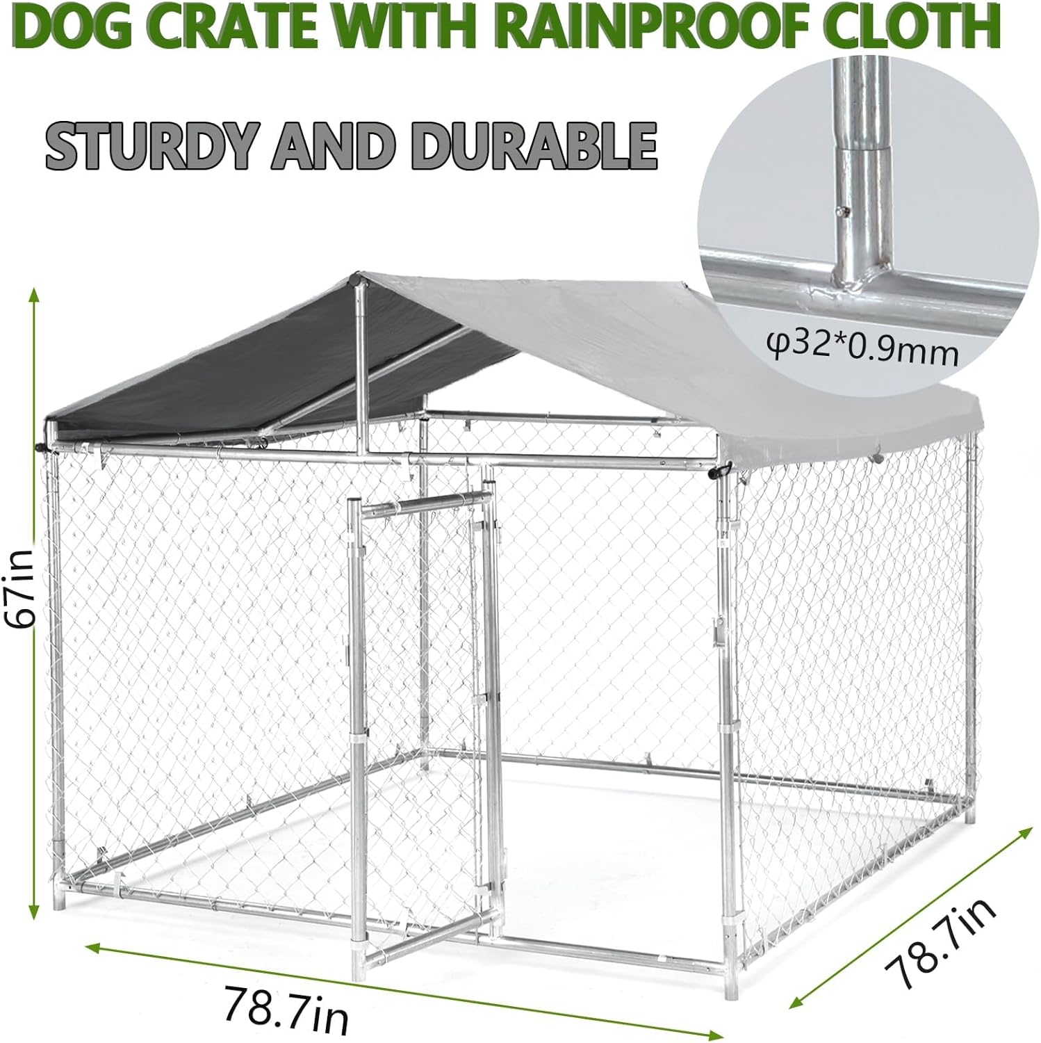 6.6 ×6.6×5.6FT Dog House,Outdoor Dog Kennel for Large Dog,Heavy Duty Galvanized Steel Dog Enclosure with Waterproof Cover/Safe Lock for Rabbits Chicken Cat