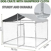 Vista 7 de Perrera para perros grandes de 79 pulgadas, de acero galvanizado resistente, con cubierta impermeable resistente a los rayos UV, corralito de cadena