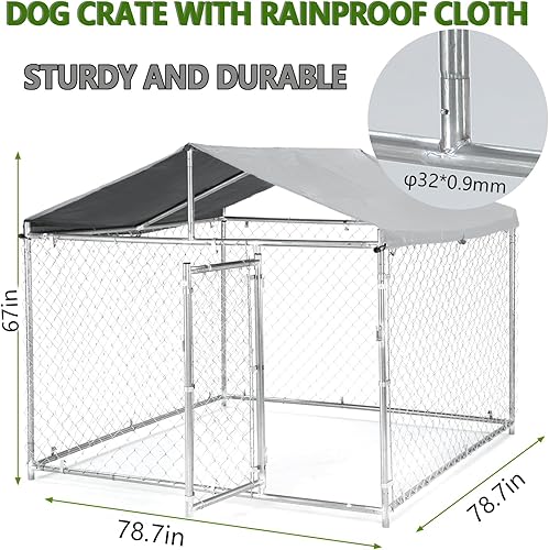 Miniatura 7 de Perrera para perros grandes de 79 pulgadas, de acero galvanizado resistente, con cubierta impermeable resistente a los rayos UV, corralito de cadena