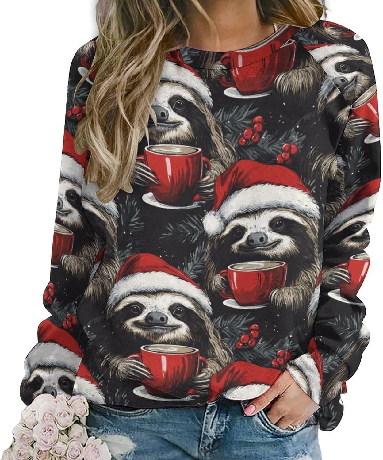 MARSVOVO Ugly Christmas Sweatshirt Women Funny 3D Cat Dog Animal Graphic Merry Christmas Cute Pullover Tops For Women