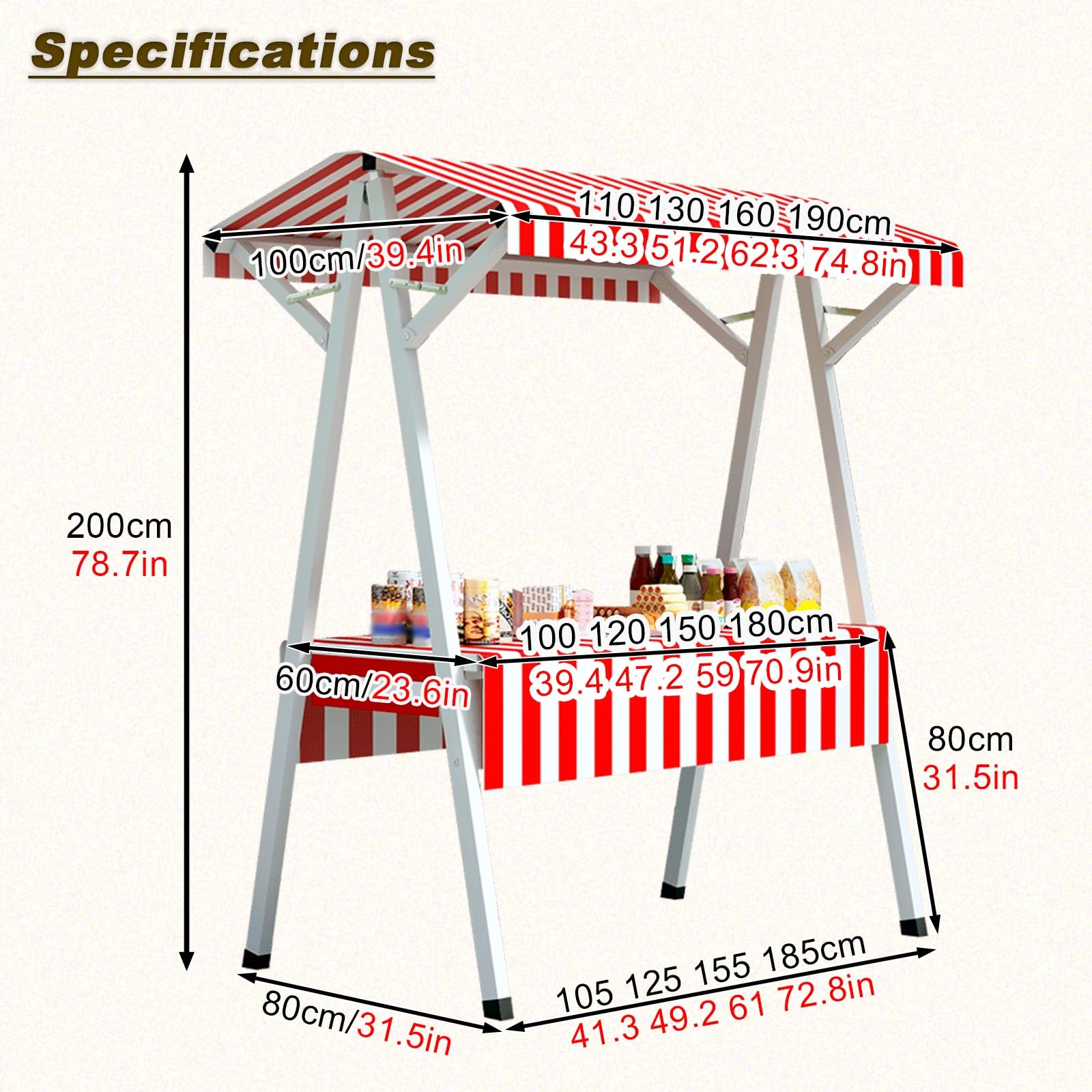 Vendeur ambulant de nourriture Présentoir de stand en bord de route, kiosque mobile portable for restauration de rue, petit chariot portable avec roues et cadre en fer(Green,110x60x200cm/43x24x79in)