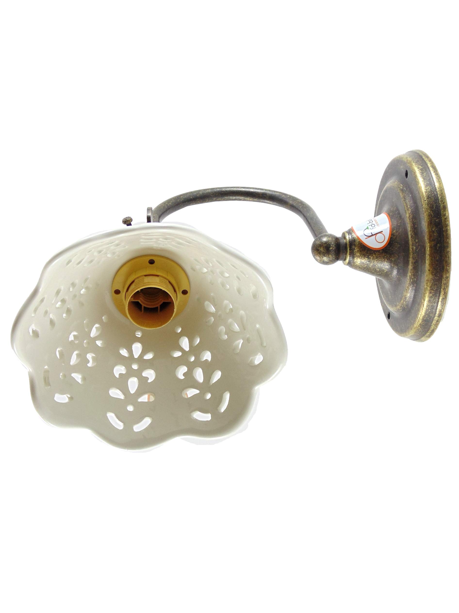 applique da parete interni, lampada cucina,applique ottone, paralume ceramica ac4 Misure: Sporgenza 23cm, Ø paralume 13,5cm,Ø base 12cm