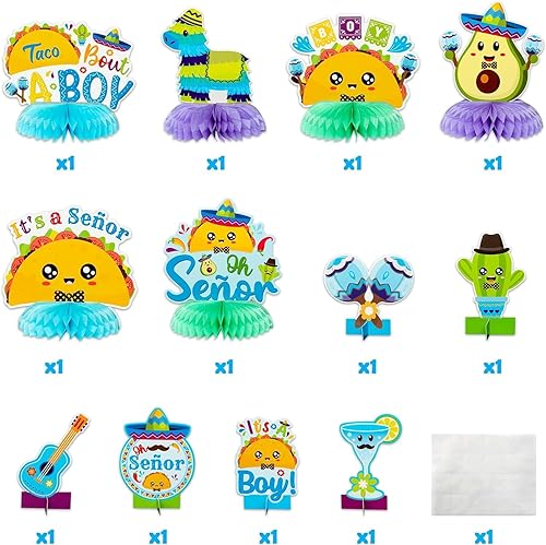 Miniatura 2 de Haooryx 12 piezas Taco Bout A Boy Centro de mesa de panal de abeja para revelación de género, decoración de baby shower, decoración mexicana de