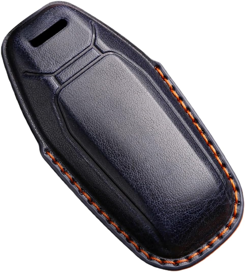 KUNIO for Audi 2025 Genuine Leather Car Key Fob Cover Case fit for Audi A3 A5 Limousine E-Hybrid 2025 A5 Limousine 2025 A6L A5L E-tron SQ5 SUV 2025 Keychain Key Shell Accessories 3 Button Blue