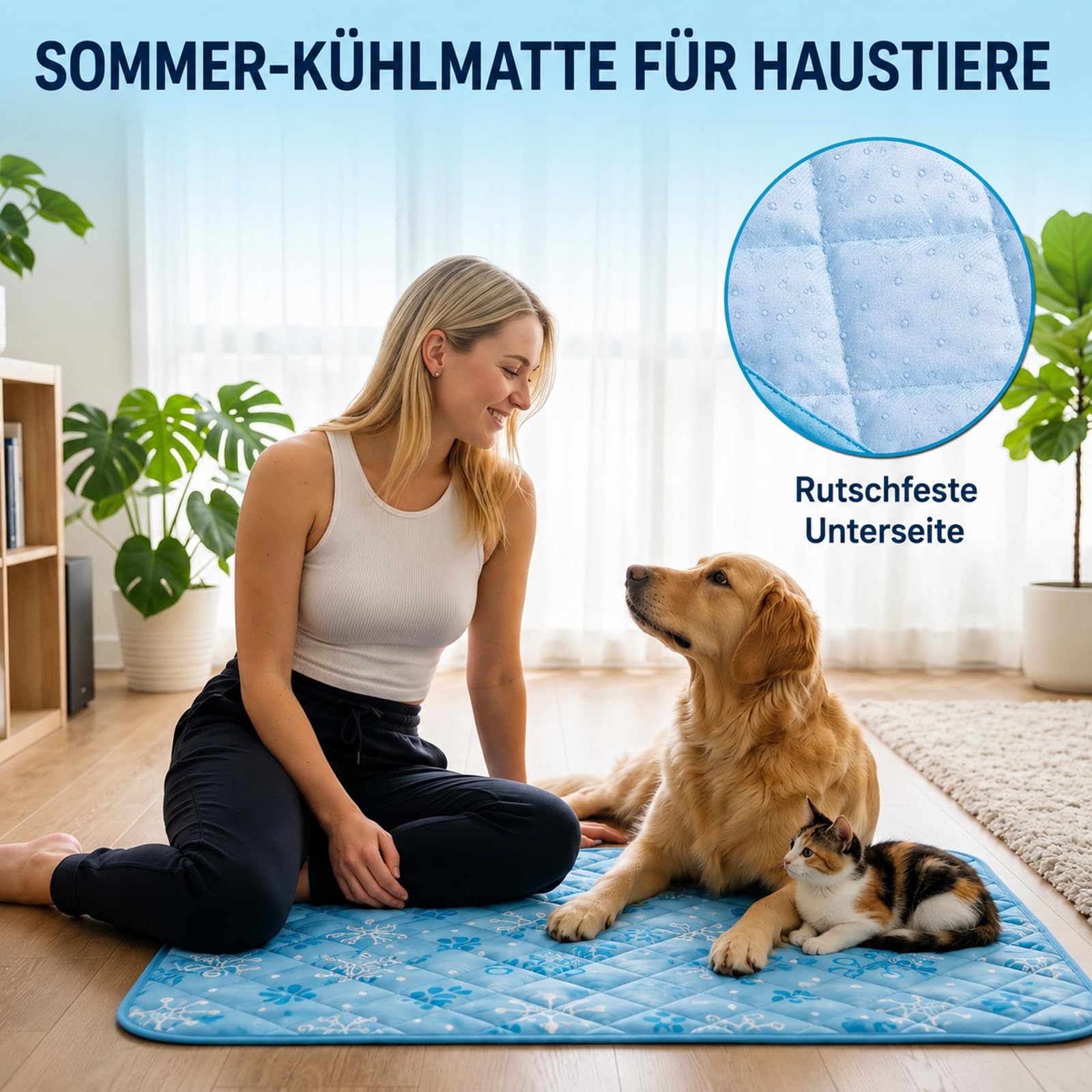 MOAZIFI Kühlmatte Hund Selbstkühlend 100x70cm, Waschbare Kühldecke Hund & Katze, Sommer-Kühlmatte Für Katzen & Hunde, rutschfeste Hundekühlmatte Für Auto, Körbchen & Zuhause – Kühleffekt