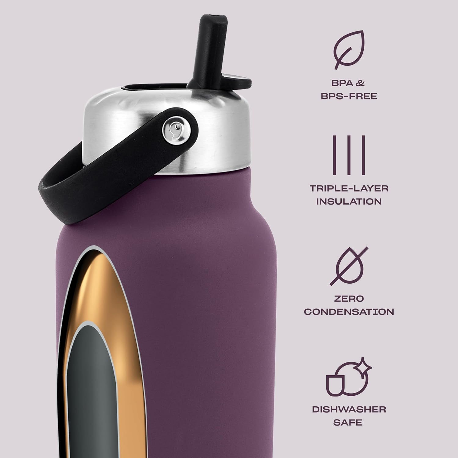 S'well Recycled Stainless Steel Explorer with Flip Straw Lid, 32oz, Plum, Triple Layered Vacuum Insulated Containers Keeps Drinks Cold for 42 Hours and Hot for 10