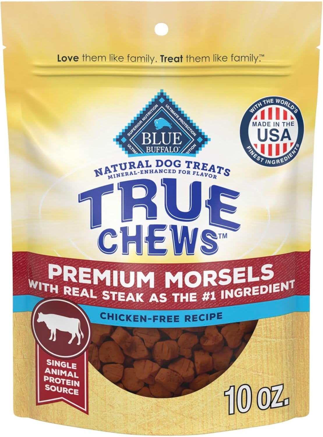 Blue Buffalo True Chews Premium Steak Morsels Dog Treats - Real Beef, Natural Ingredients, USA Made, 10-oz Bag