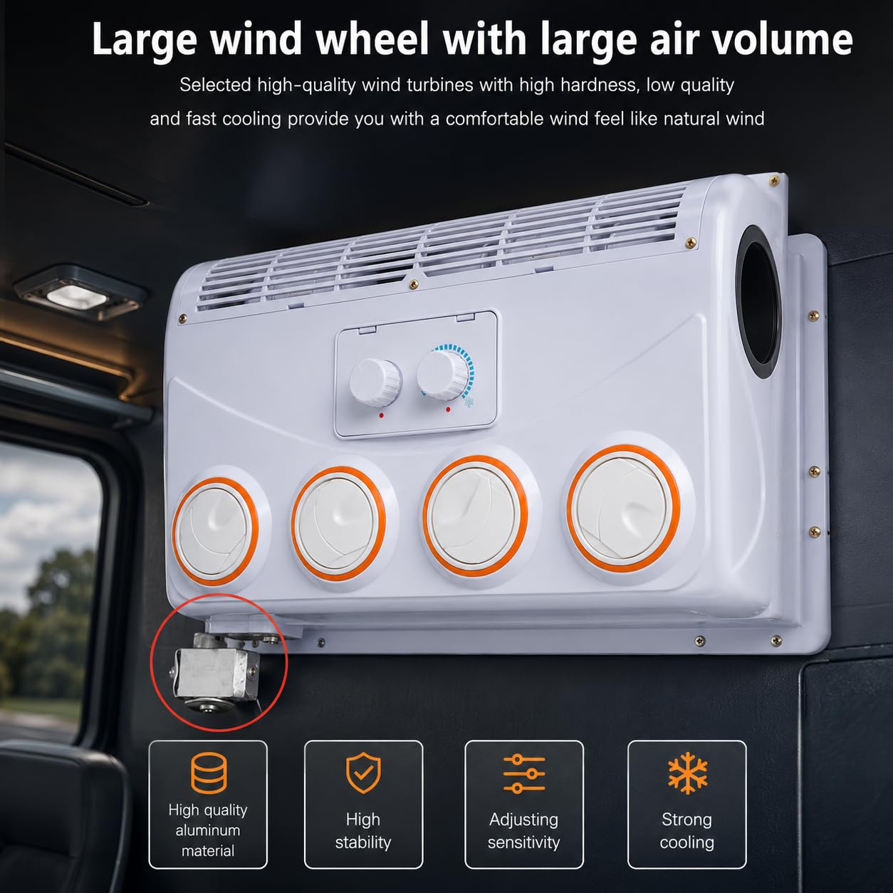 Uniwersalny klimatyzator dachowy do kampera, elektryczny parownik 12 V/24 V z wylotem obrotowym o 360° do koparek, furgonetek, przyczep kempingowych i kamperów (24V)