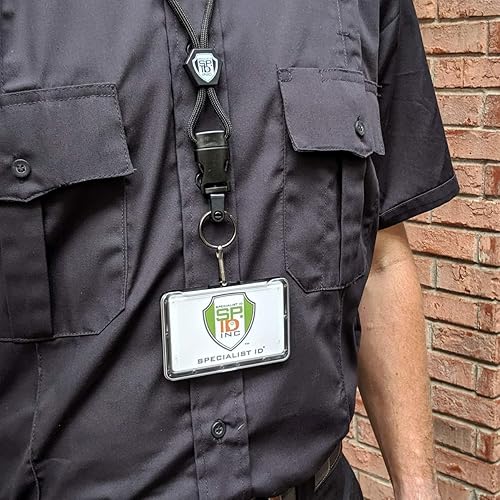 Miniatura 6 de Specialist ID - Soporte horizontal para 3 tarjetas de identificación y cordón resistente con clip para romper y llavero, plástico rígido, Negro