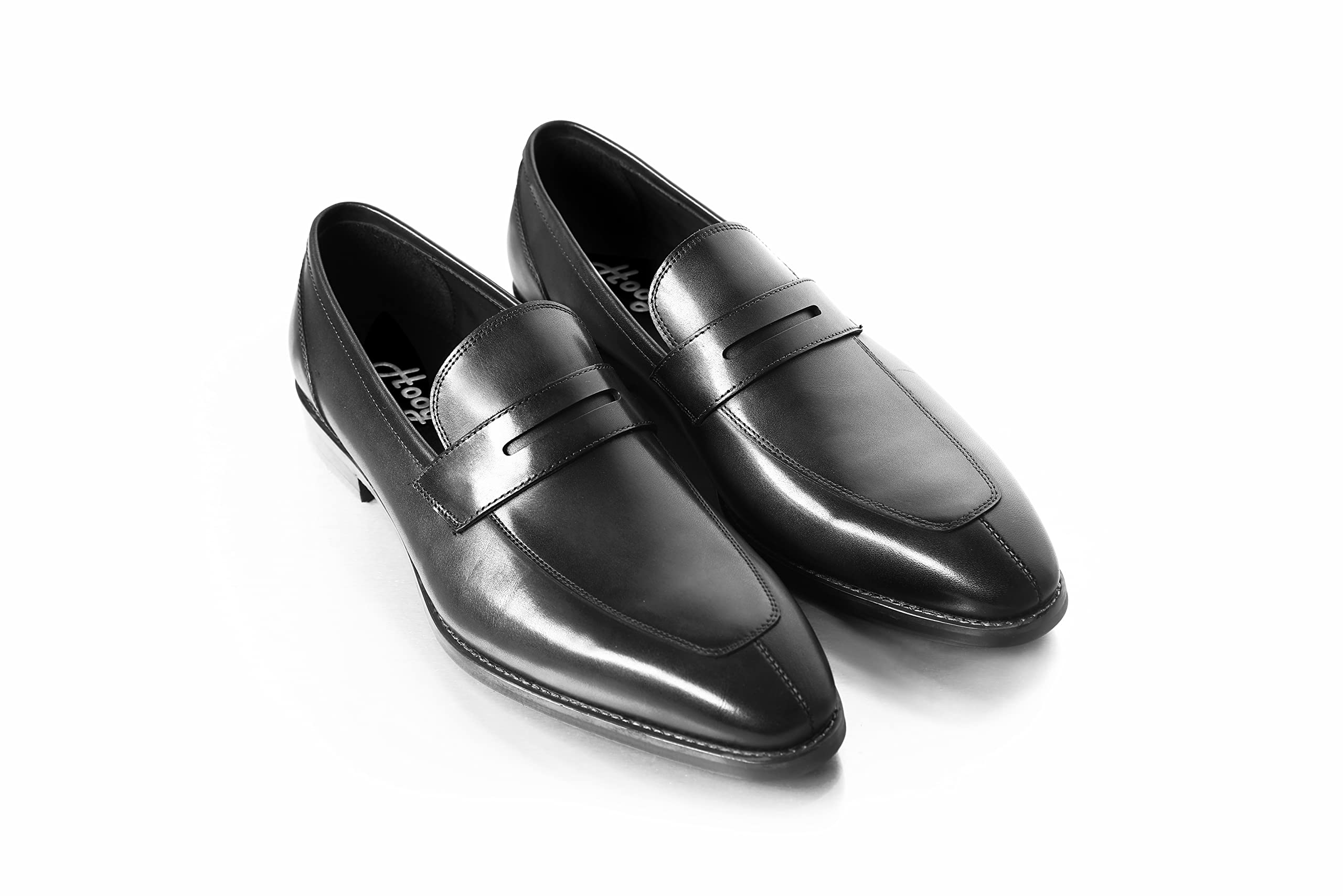 HOOGMen's Handmade Luxury Dress Shoes Premium Leather Penny Loafers, Brown/Black