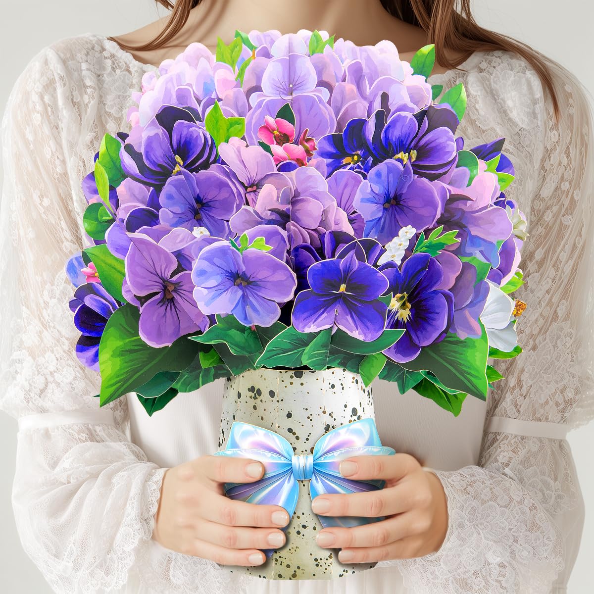 CNLITIHEKA Violet Flower Bouquet Pop Up Cards, Valentine's Day Card, Mother's Day Pop Up Flower Card