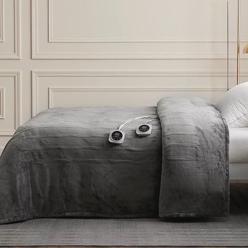 Miniatura 8 de HOMLYNS Manta eléctrica tamaño Queen con control doble, manta térmica con temporizador de 1-12 horas de apagado automático y 10 niveles de