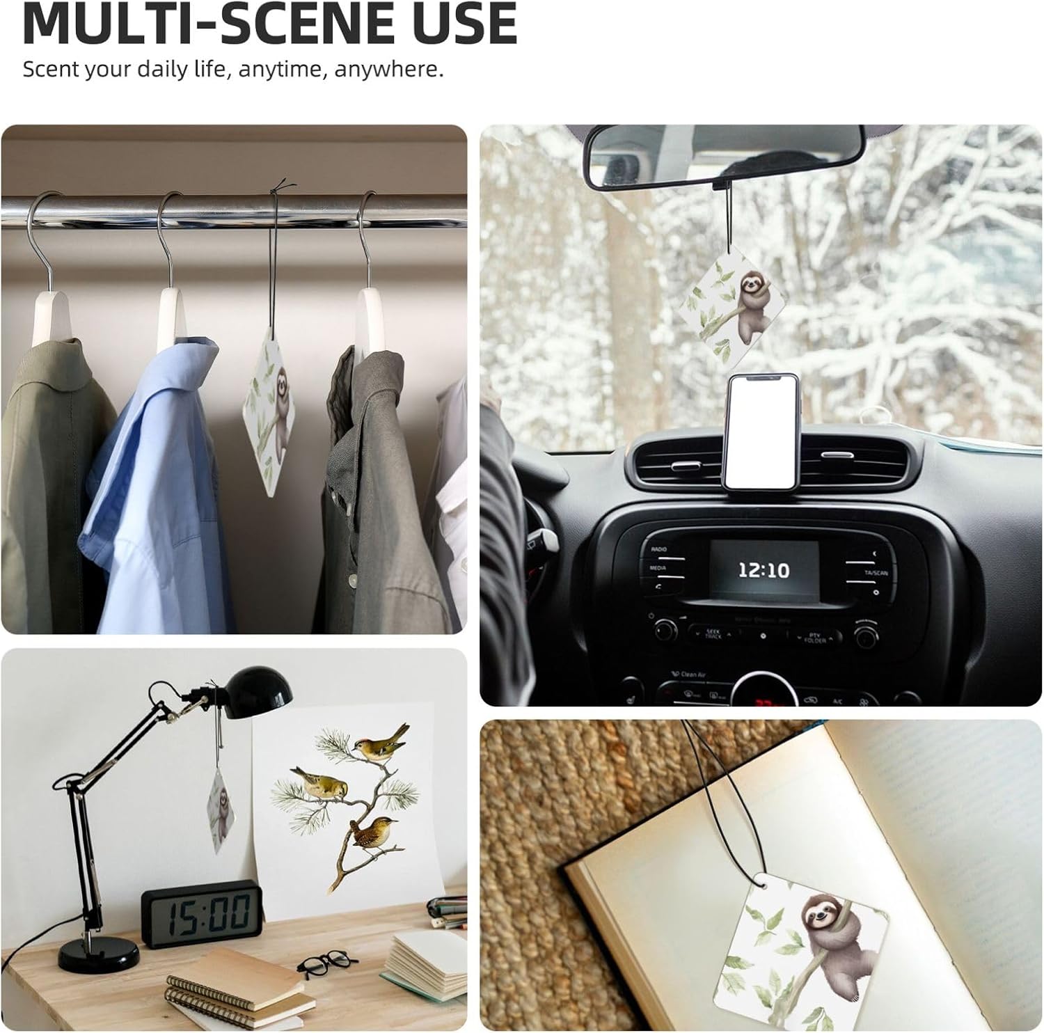 Car Air Freshener 24 PCS sloth pattern Hanging Car Air Fresheners Auto Interior Decor Card Freshener Strong Scented Card Lavender Cars Scents for Office Bedroom Close Drawer Square