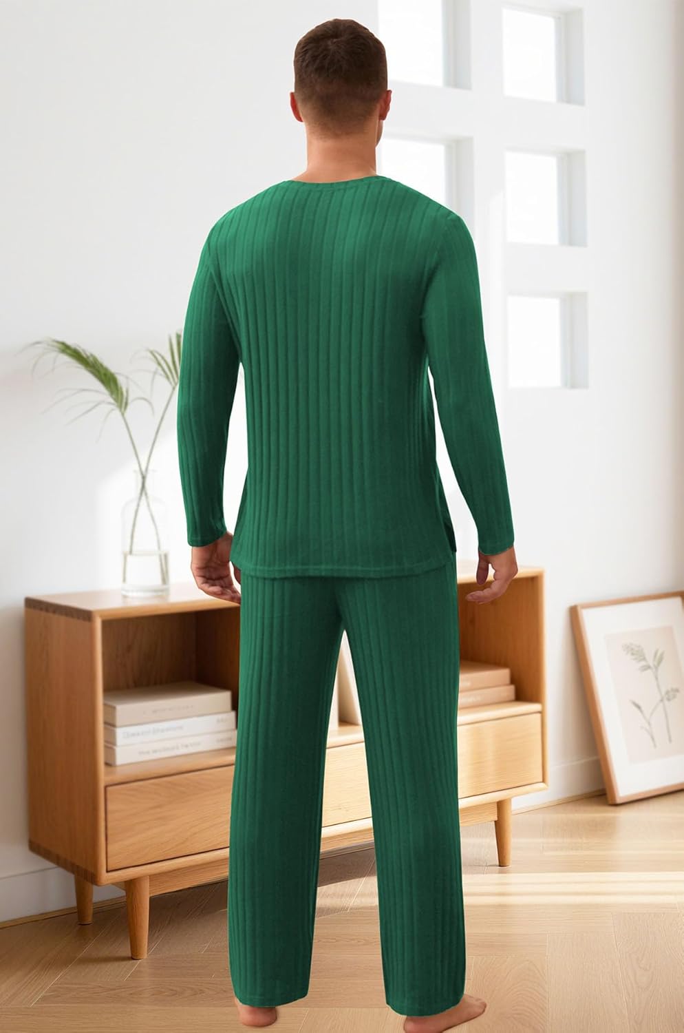 NITAGUT Men's Pajama Set Henley Collar Loungewear Long Sleeved Buttoned Sleepwear 2 Piece Pjs with Pockets - Image 4