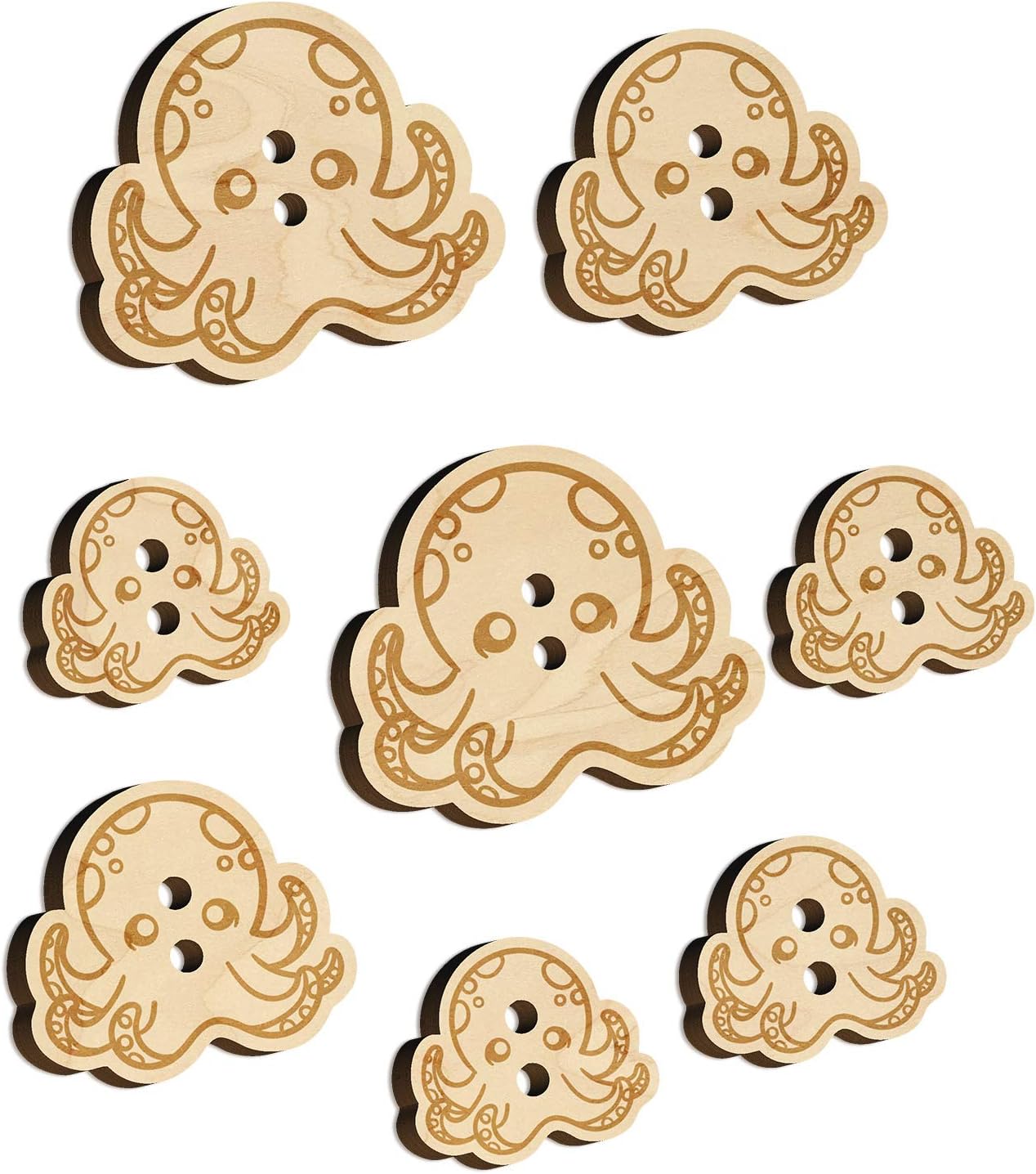 Kawaii Octopus Wood Buttons for Sewing Knitting Crochet DIY Craft - Medium 1.00 Inch (7pcs)