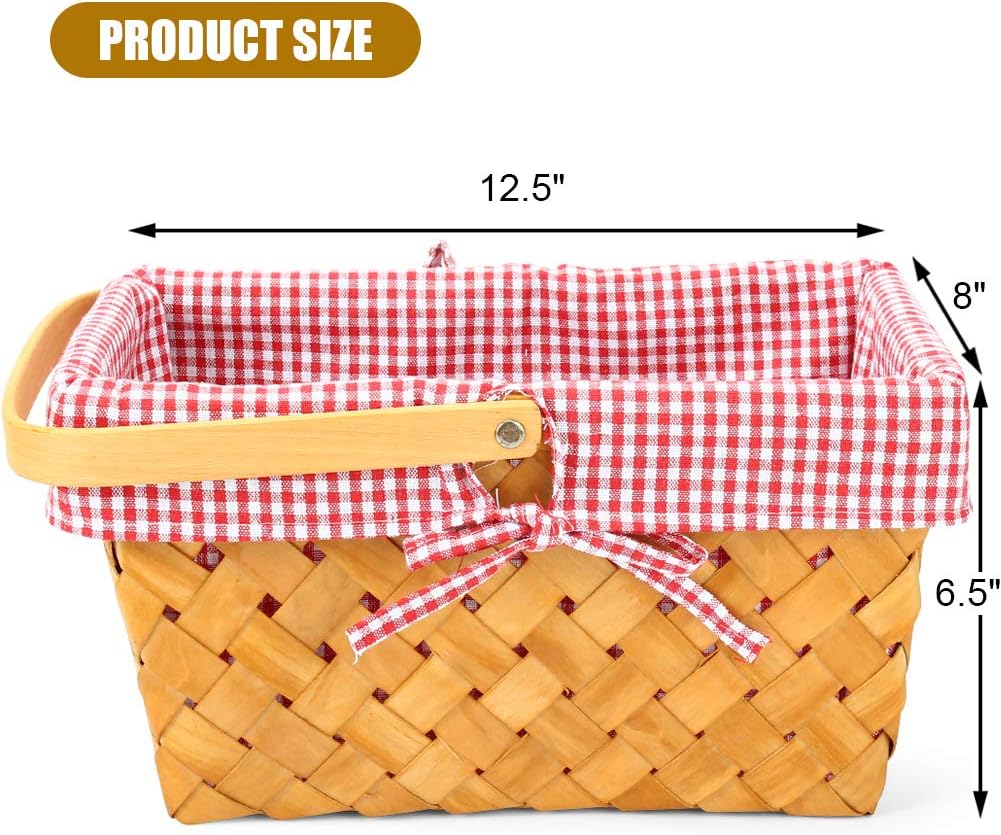Woodchip Picnic Basket with Folding Handle,Natural Hand Woven Easter Basket,Easter Eggs and Easter Candy Basket,Bath Toy and Kids Toy Storage,Gift Packing Basket.
