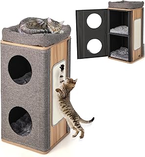 FANTASK 3-Tier Cat Cave Cat Barrel, Cat House with Scratching Board & 3 Mats, Play Barrel for Cats up to 20 kg, Cat Tower, Scratching Post, Cat Furniture product image