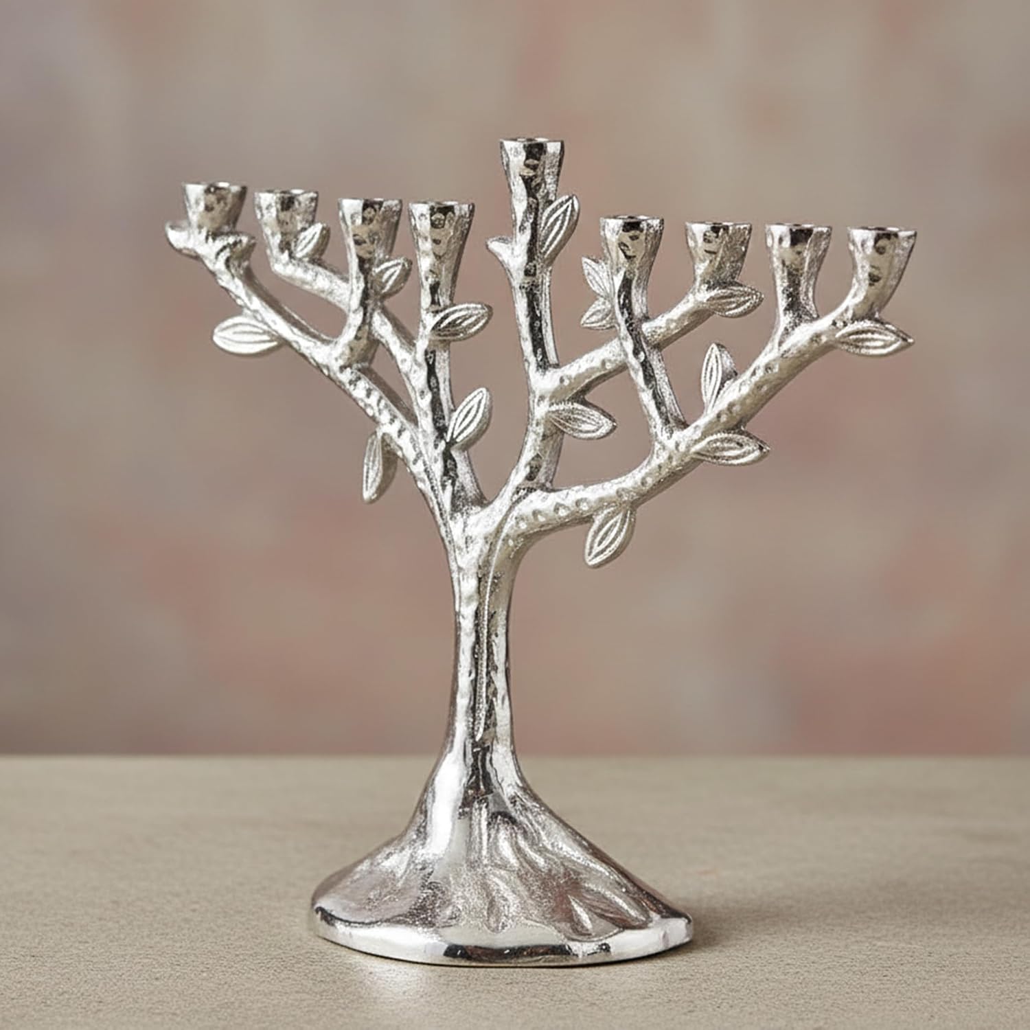 7.75" Tree of Life Menorah for Hanukkah Aluminum Hanukkiah Fits Standard Hanukah Candles Artistic Tree Minorah for Chanukah or Judaica Collection