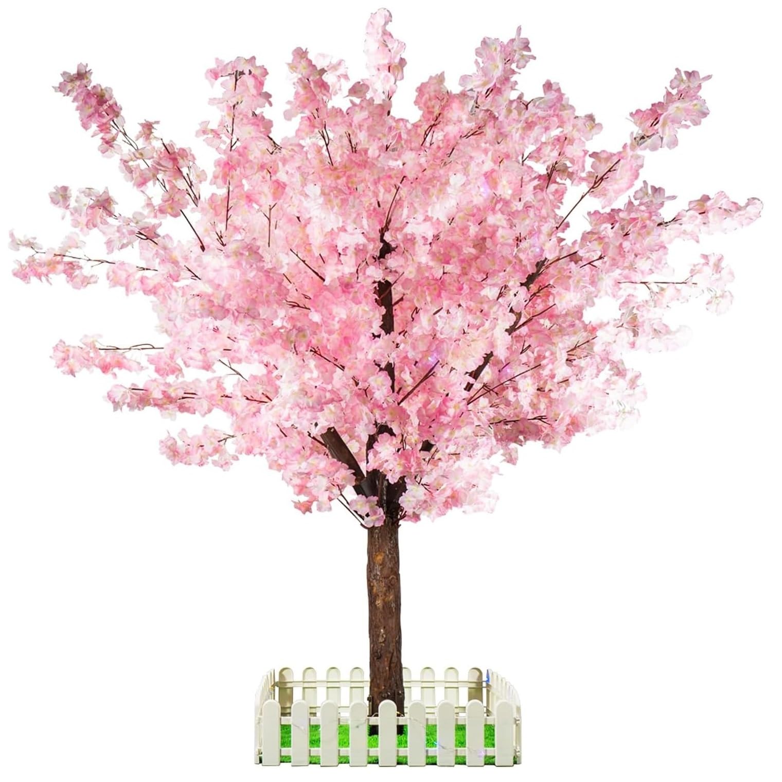 Cerisier artificiel en fleurs - Fait à la main - 1,5 m de haut - Tronc en bois naturel, fleurs réalistes - Maison, bureau, fête, mariage (rose)
