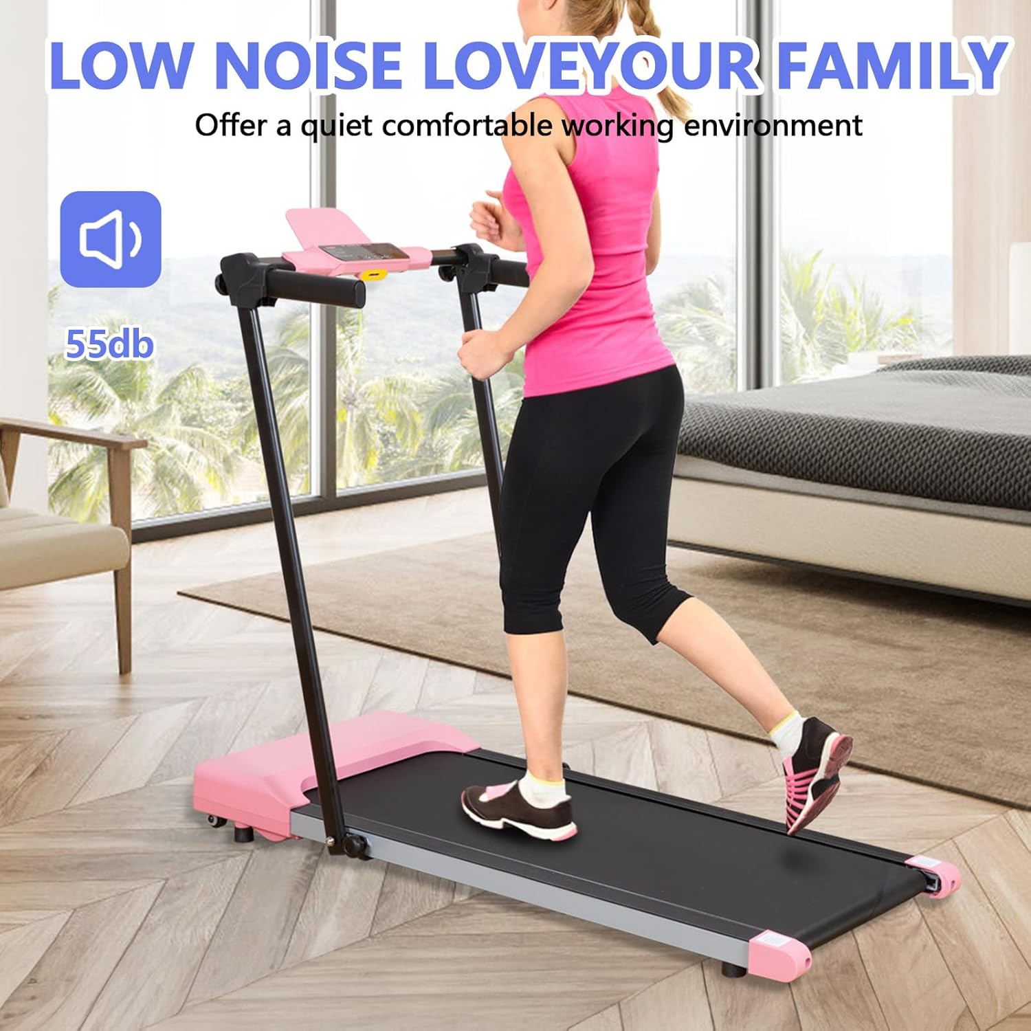 Folding Treadmill for Home, 2 in 1 Walking and Running Machine with LED Display, Compact Electric Treadmill with Wheels for Small Space, Home Office Cardio Workout