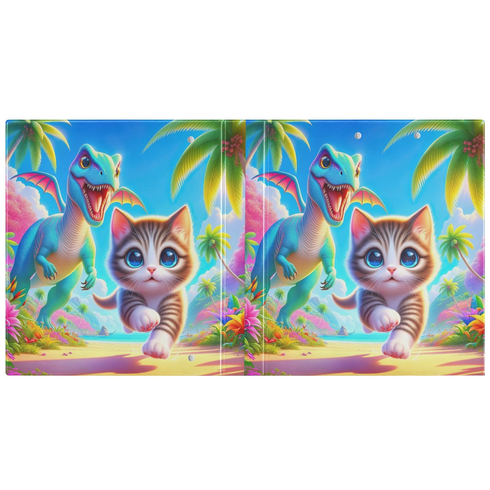 Lot de 2 classeurs décoratifs à 3 anneaux en forme de chat dinosaure mignon de 3,8 cm avec poches, pour l'école, l'université ou le bureau