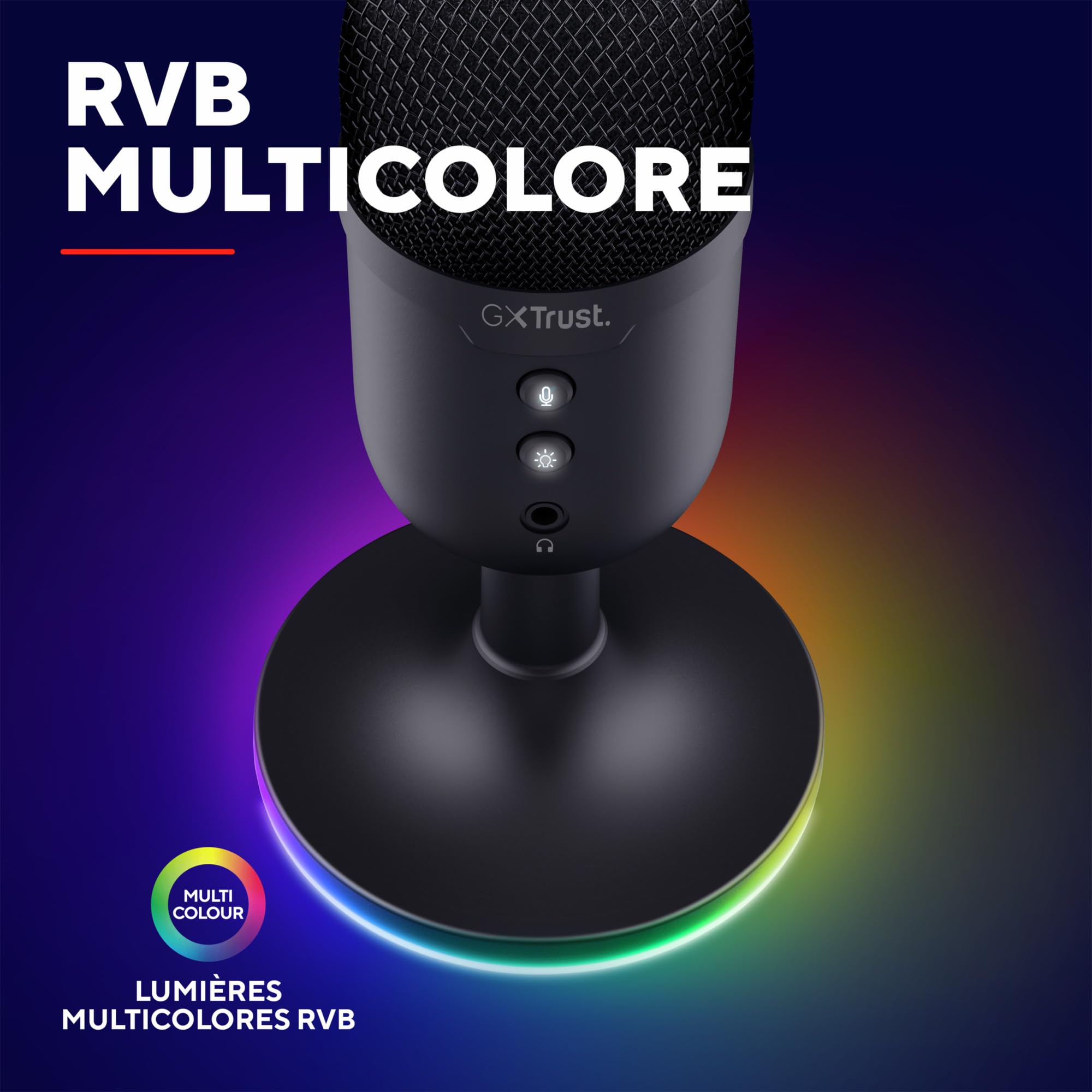 GXTrust Yami Micro Blanc à Condensateur avec Filtre Anti-Pop, Noir | Microphone USB pour Le Streaming, Twitch, Youtube, Podcast, Jeux PS5, PS4, Micro ASMR, Touche Muet, Éclairage RGB