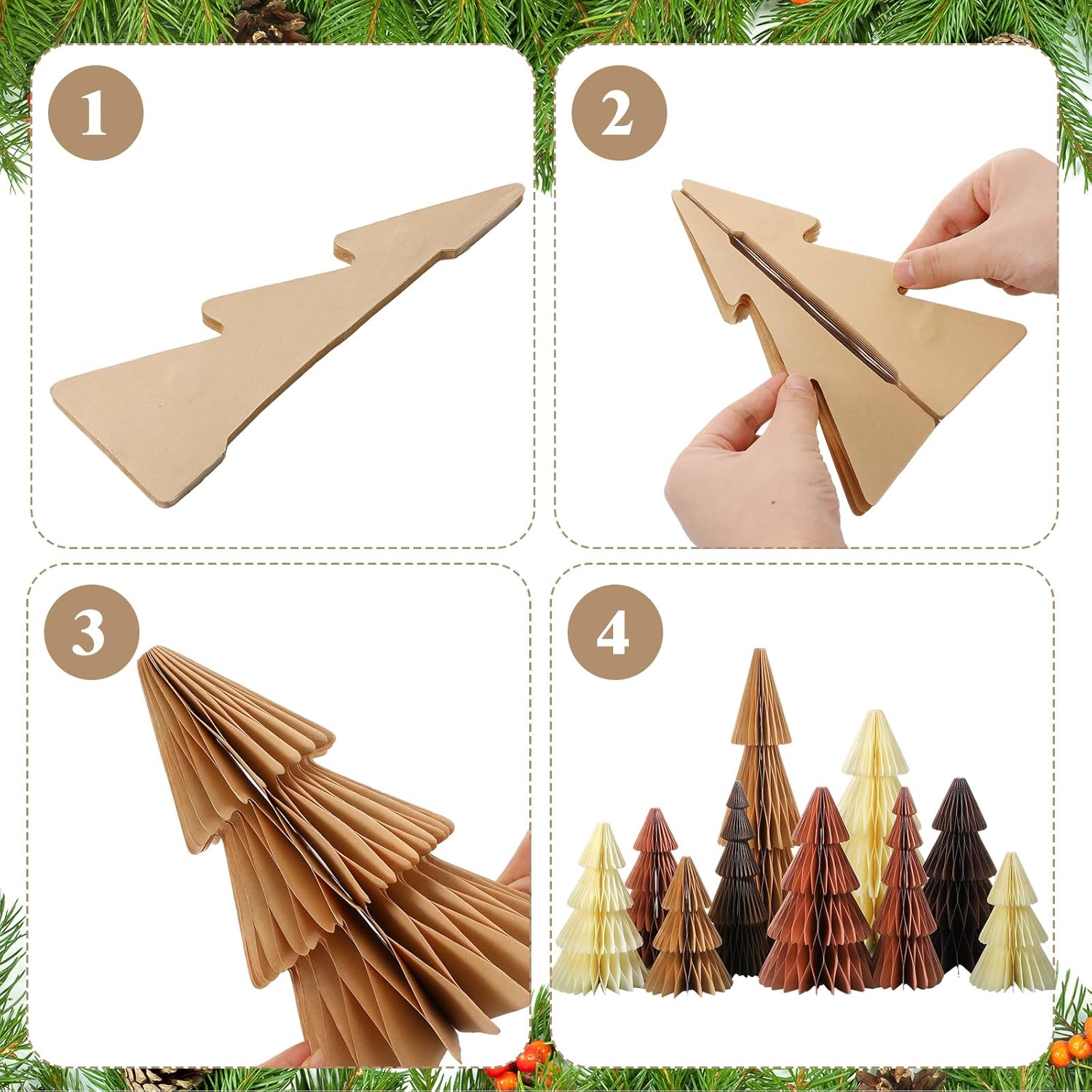 Amyhill 10 Pcs Large Neutral Christmas Tree Honeycomb 8/10/12/16/20 Inch Minimalist 3D Paper Trees Centerpiece Modern Reusable Table Decorations Cozy Table Ornament for Home Decor Xmas Gift