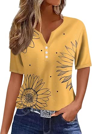 Short Sleeve Shirts for Women Summer Tops 2026 Plus Size Casual Button Down V Neck Loose Fit T Shirts for Women