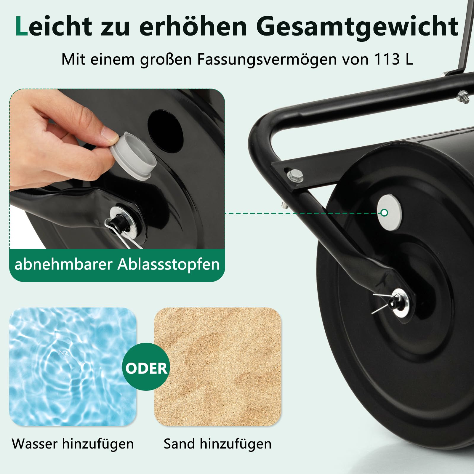 GOPLUS Rasenwalze 63/113L, 90cm Gartenwalze mit Schmutzabweiser, Handwalze befüllbar mit Wasser & Sand, Graswalze Rasenroller Ackerwalze für Garten & Park (Schwarz-113L)