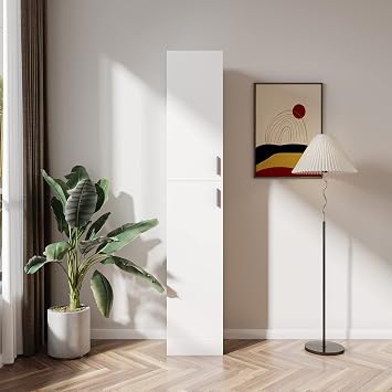 Slim Tall Storage Cabinet,Pantry Cabinet with Doors Shelves Small Space for Kitchen Living Room Bathroom White1