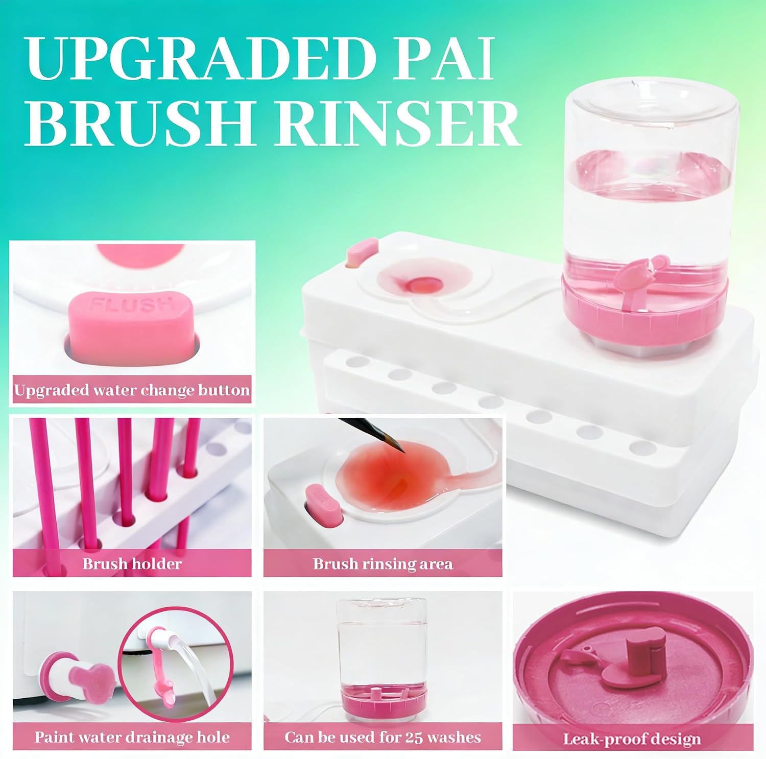 2026 Upgraded Paint Brush Cleaning Kit for Kids with 10 Brushes, 2 Mini Paint Palettes for Watercolor (Pink)