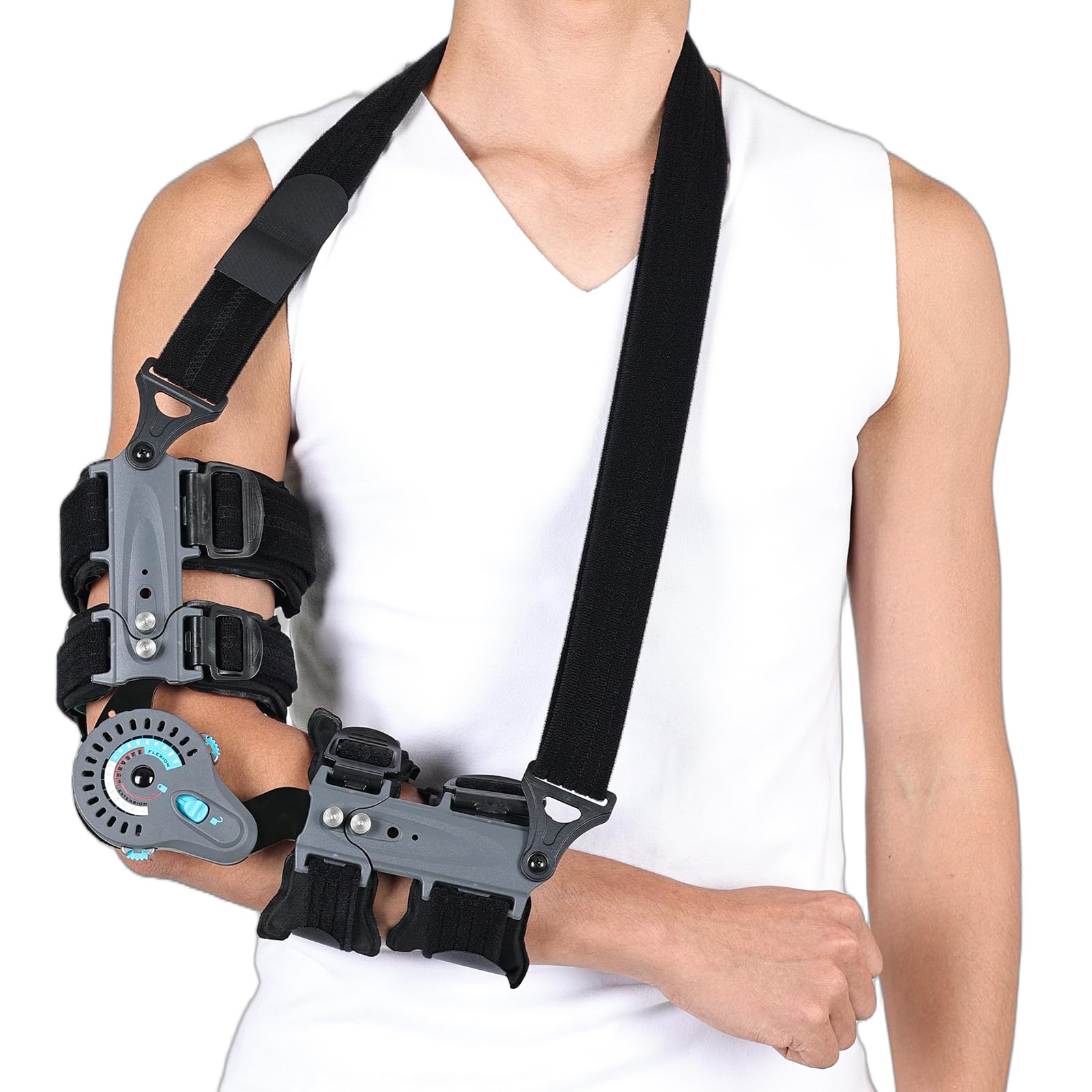 Hinged Elbow Brace,Adjustable Post OP ROM Elbow Brace with Sling Stabilizer Splint Arm Injury Recovery Support After Surgery (Left)