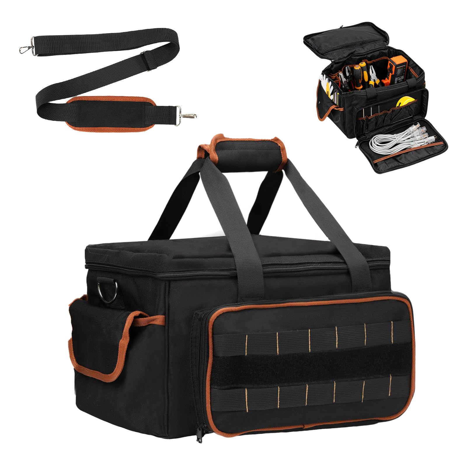 BigKing 17" Sac à outils pour homme avec poches multiples, sac à outils électricien, tissu Oxford 900D, avec fond antidérapant, organisateur porte-outils pour électriciens, menuisier