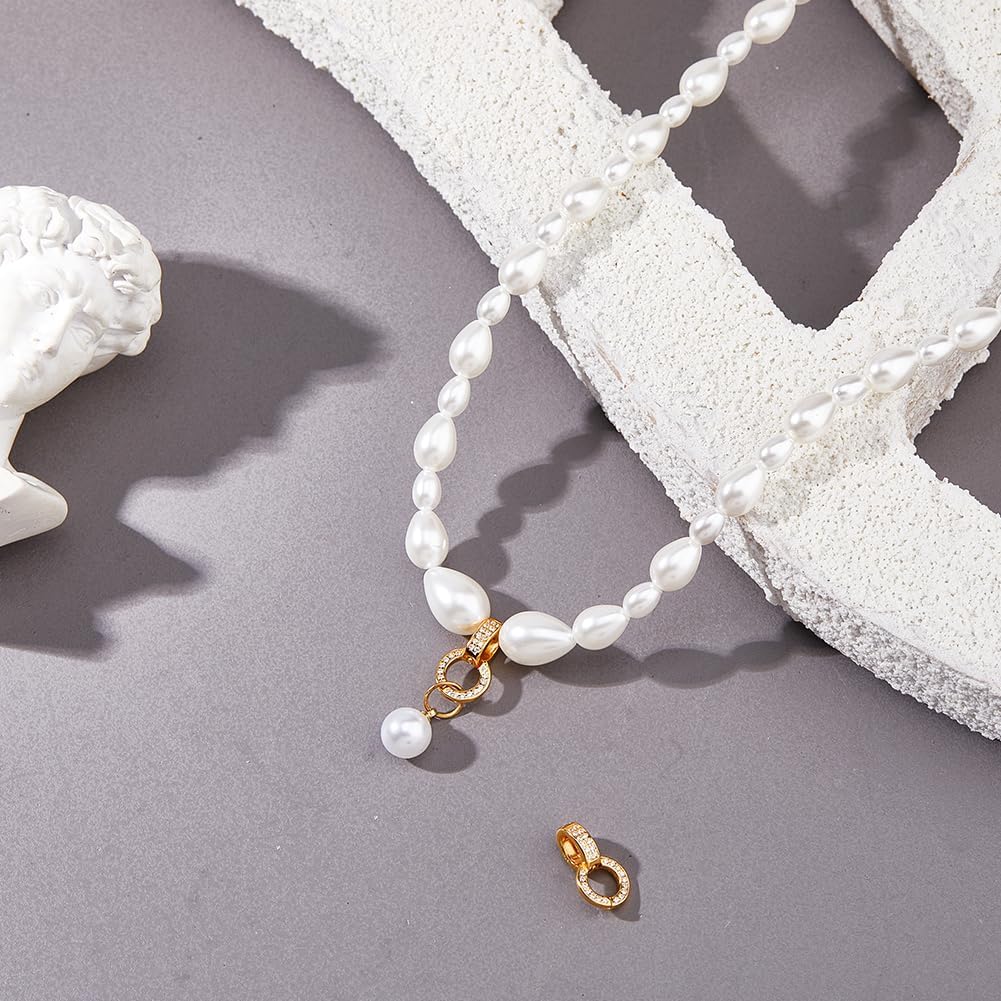 2PCS 925 Sterling Silver Double Bail Clasps Golden Cubic Zirconia Pendant Clasp Necklace Extender Fold Over Twister Clasp Connector Decor for Jewelry Making Necklace Bracelet - Image 5