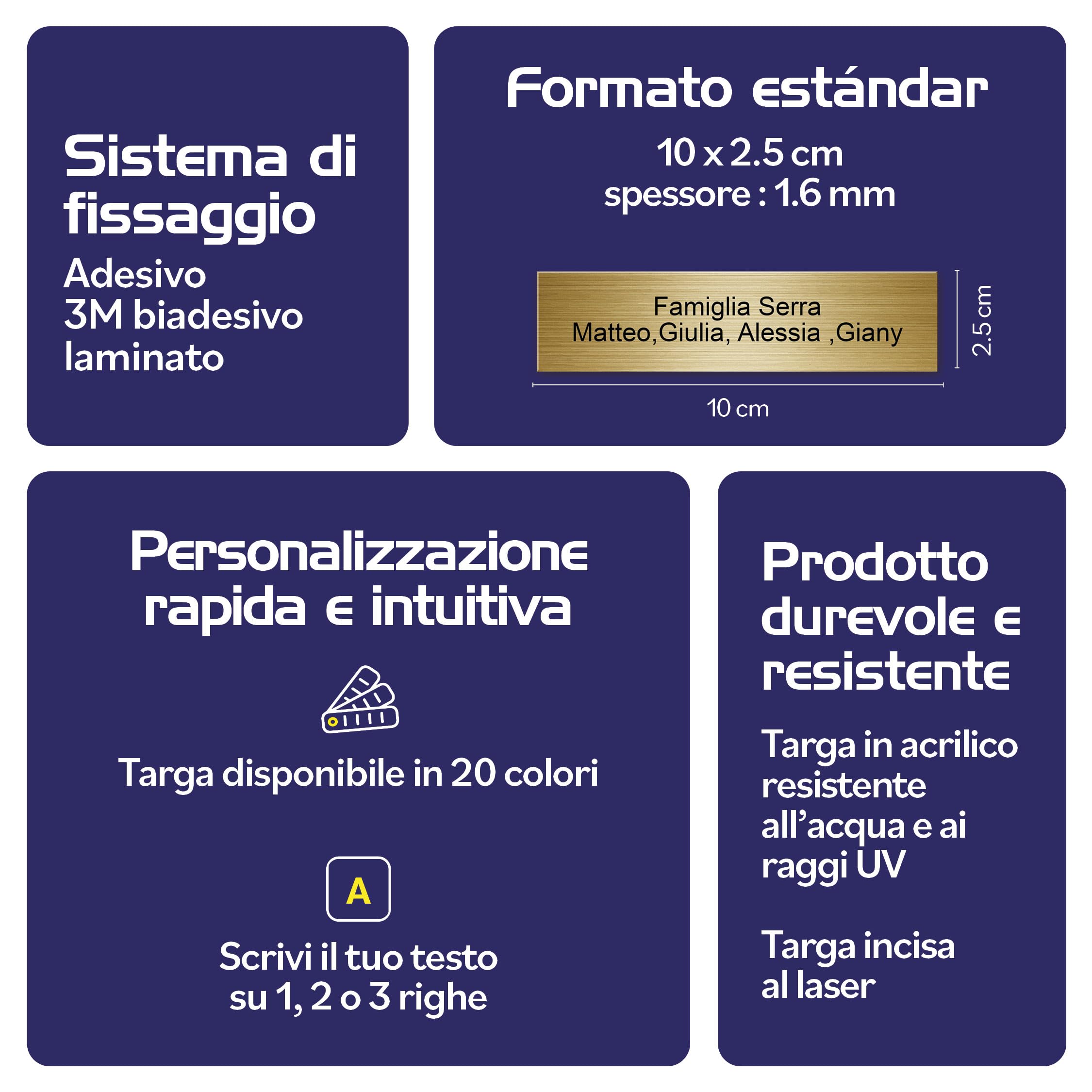 Mygoodprice - Targa per Nome della Cassetta delle Lettere, Autoadesiva, Dimensioni: 10 x 2,5 cm, Personalizzabile da 1 a 3 Righe