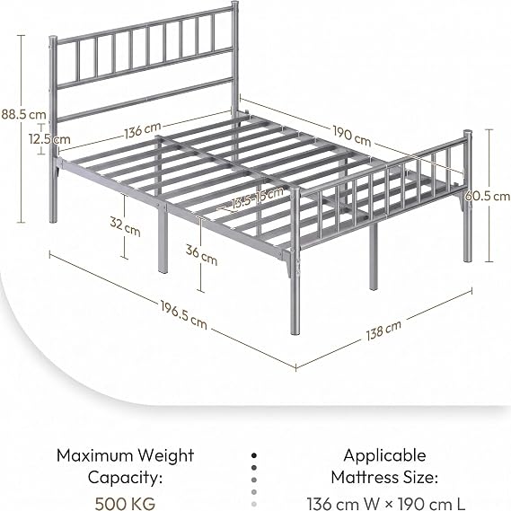 Yaheetech 4ft6 Double Solid Metal Bed Frame Underbed Storage, Sliver