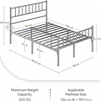 Yaheetech 4ft6 Double Solid Metal Bed Frame Underbed Storage, Sliver