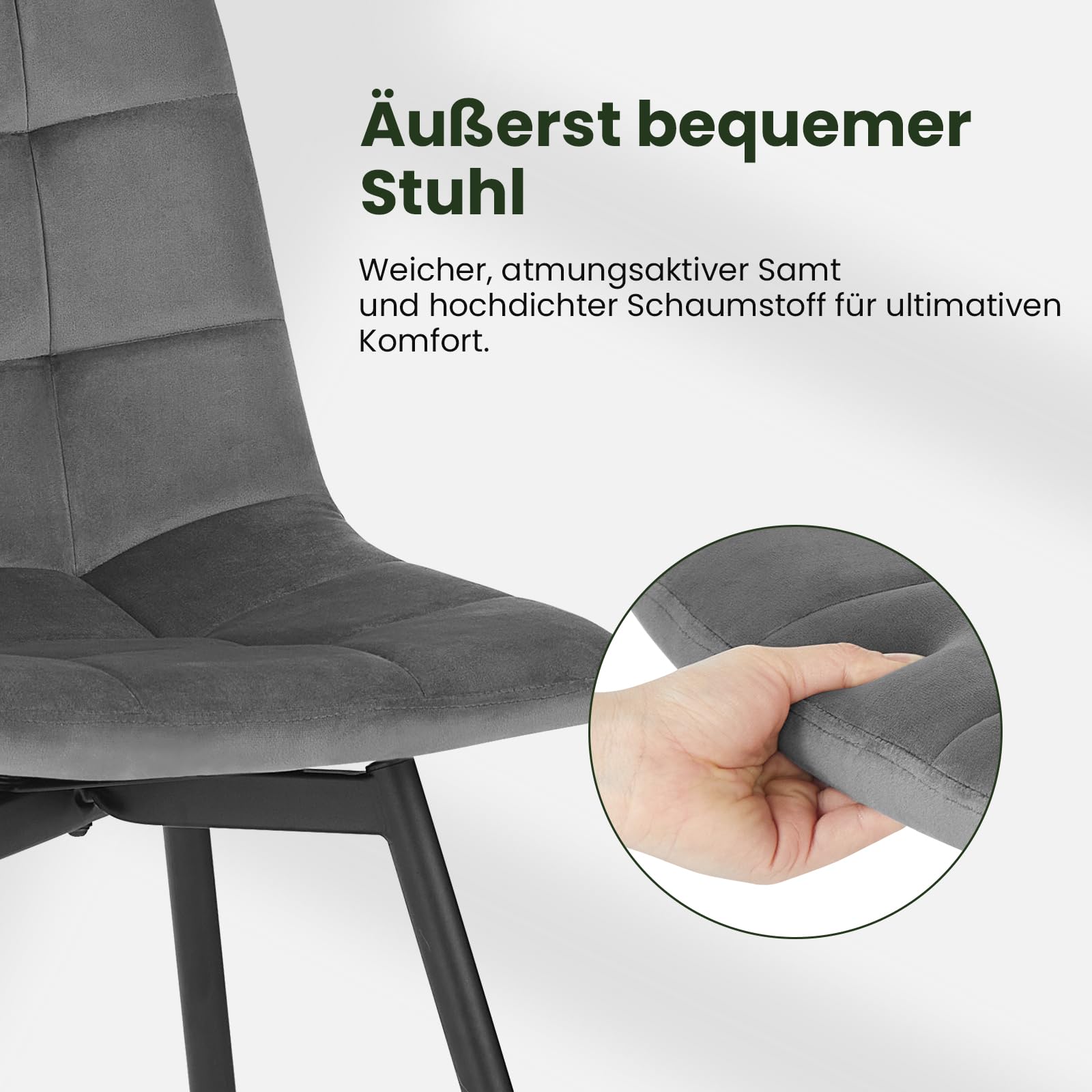 EUGAD Esszimmerstühle drehbar 4er Set, für Esszimmer Küche Wohnzimmer, Küchenstühle gepolstert mit Rückenlehne Samtbezug, mit Metallbeinen, 150 kg belastbar, Dunkelgrau