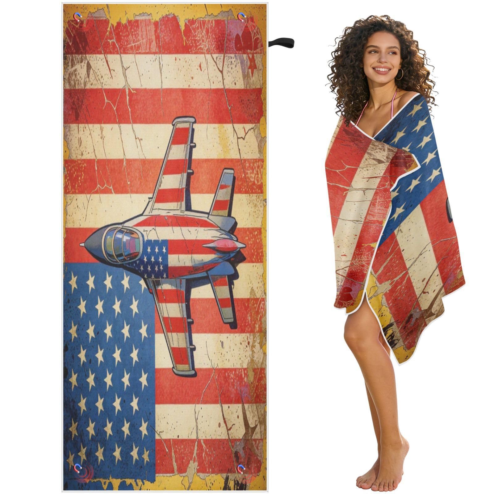 Serviette de bain jet de chasse F-15 drapeau américain patriotique