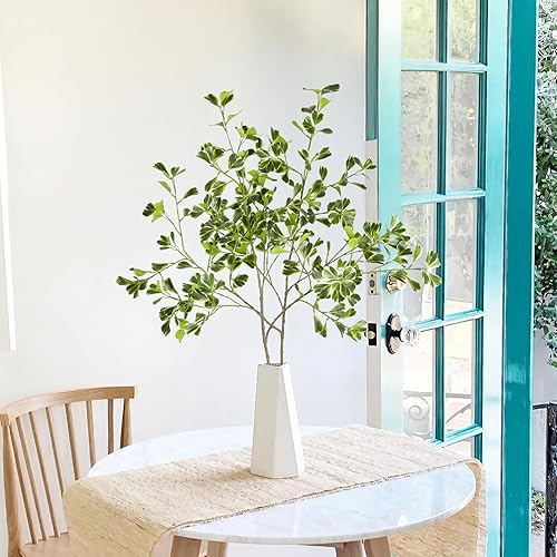 Miniatura 5 de EDIMENS 2 paquetes de ramas de ficus artificiales de 44 pulgadas, tallos verdes artificiales, hojas de ficus con bordes blancos, tallos de ramita de