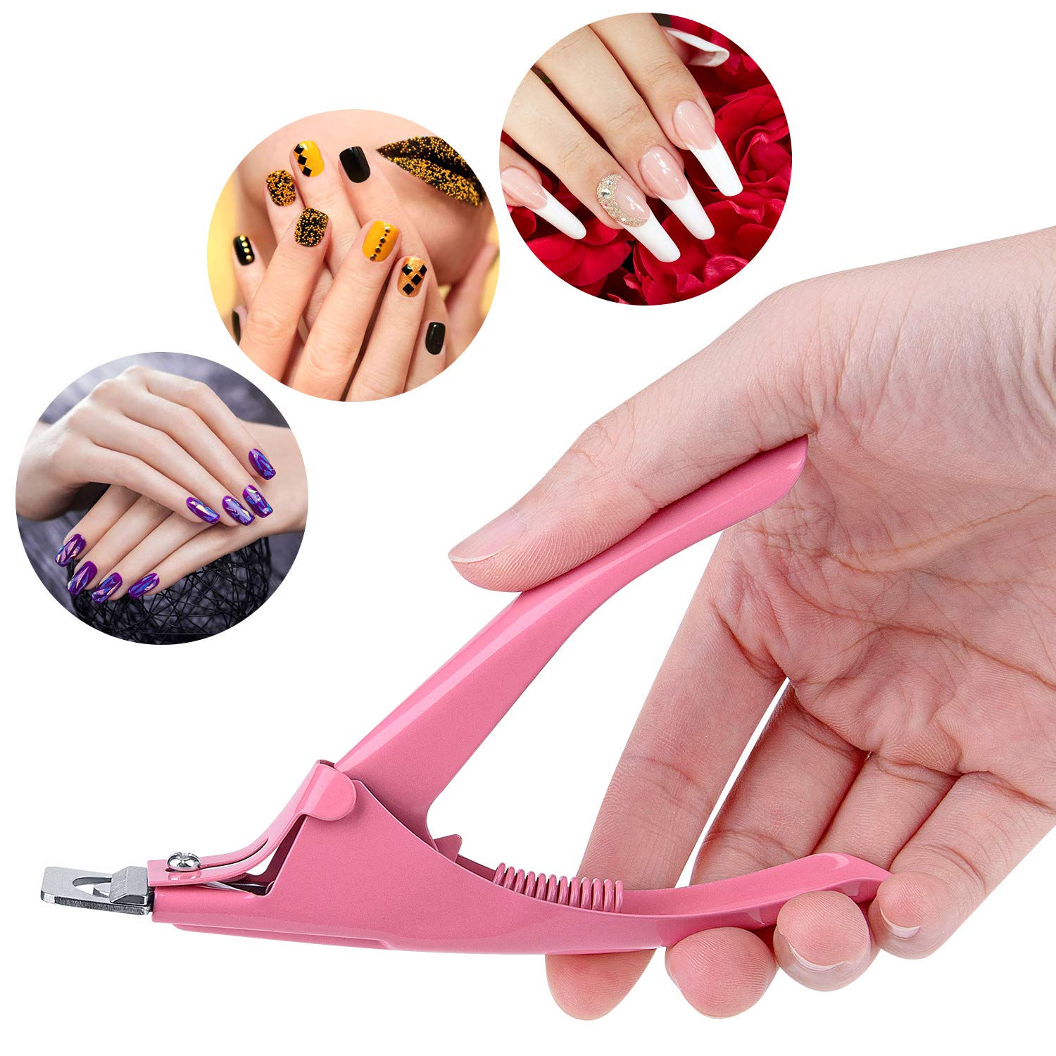 2 Pack Tip Cutter, Stainless Steel Acrylic Fake False Nail Tip Clipper Cutter Trimmer and Nail Files and Buffer Nail Clipper for Beauty Use Manicure Tools,(Pink)