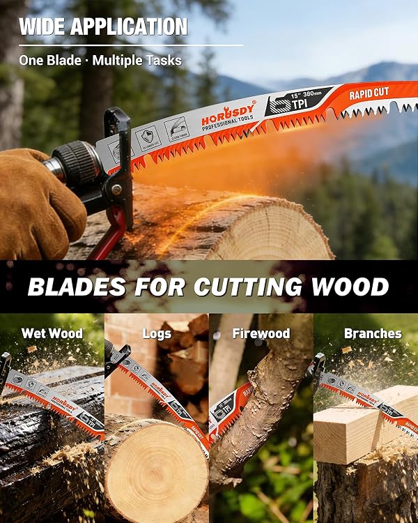 15 Inch Reciprocating Saw Blades, 5 Pack, 6TPI Japanese Teeth Arc Edge CR-V Steel Pruning Saw Blades for Tree Trimming and Wood Cutting, with Storage Case by HORUSDY - Image 7