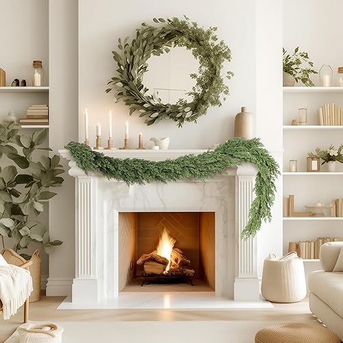 Miniatura 9 de WBHome Guirnalda de Navidad preiluminada de 9 pies106 pulgadas con 50 luces LED, decoración navideña, funciona con pilas (pilas no incluidas)