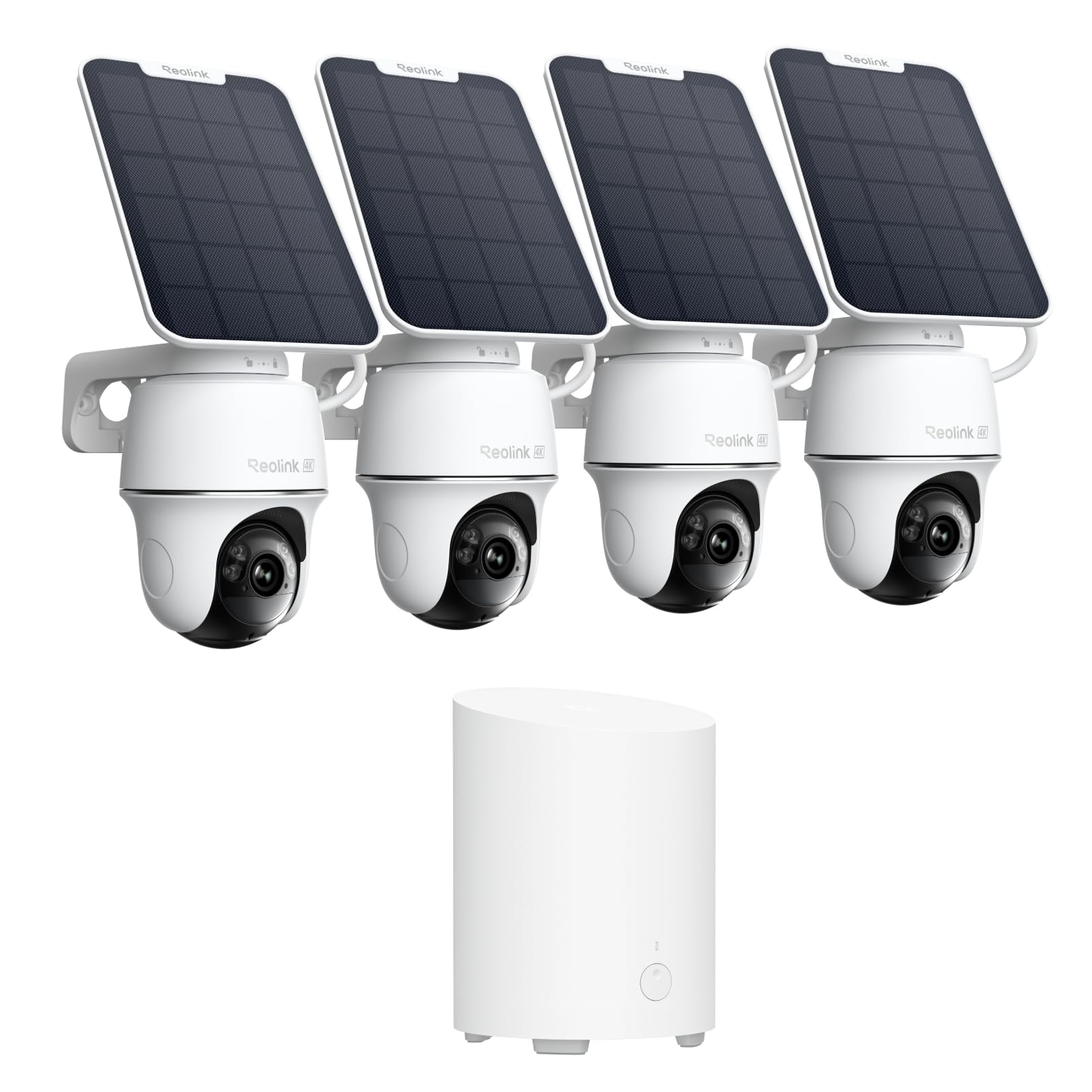 Reolink 4K Solar Aussen Akku Überwachungskamera 4X Argus PT Ultra + Solarpanel, Auto-Tracking, 2,4&5GHz WiFi, lokaler Speicher, erweiterte Verschlüsselung, inkl. Home Hub Mini