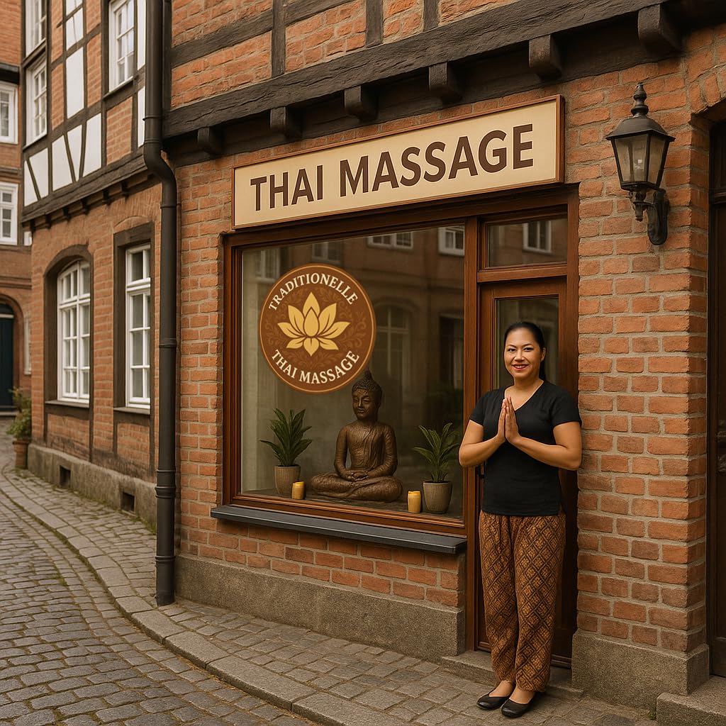 Digitaldruckaufkleber Klebefolie "Thai Massage" nach Wunsch | Größe frei wählbar | Folienaufkleber für ihr Schaufenster, Tür, etc. | DAF-126 (50 x 50 cm)